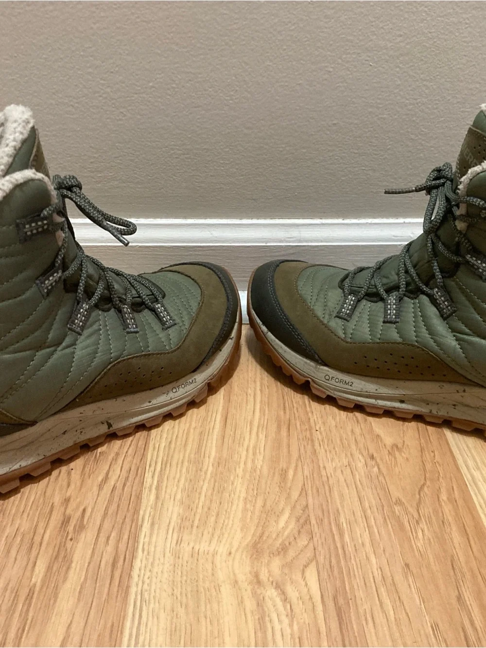 Merrell Olive Green Quilted Winter Boots with Faux Fur